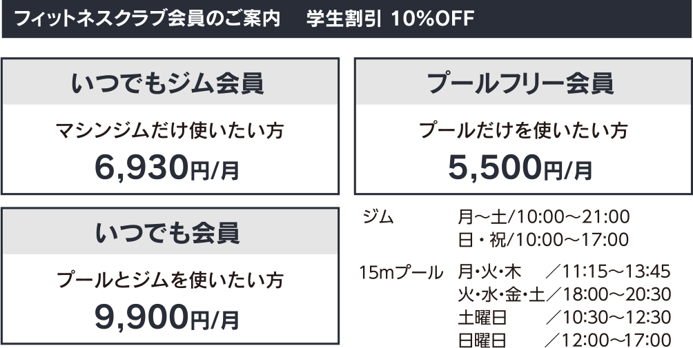 フィットネスクラブ会員のご案内